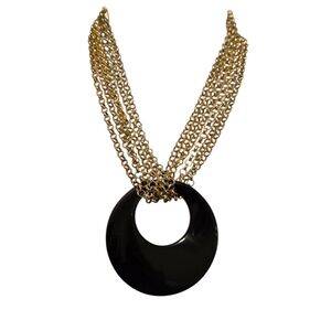 NWT Chico's Black Label Black Medallion & Gold Strands Modern Necklace